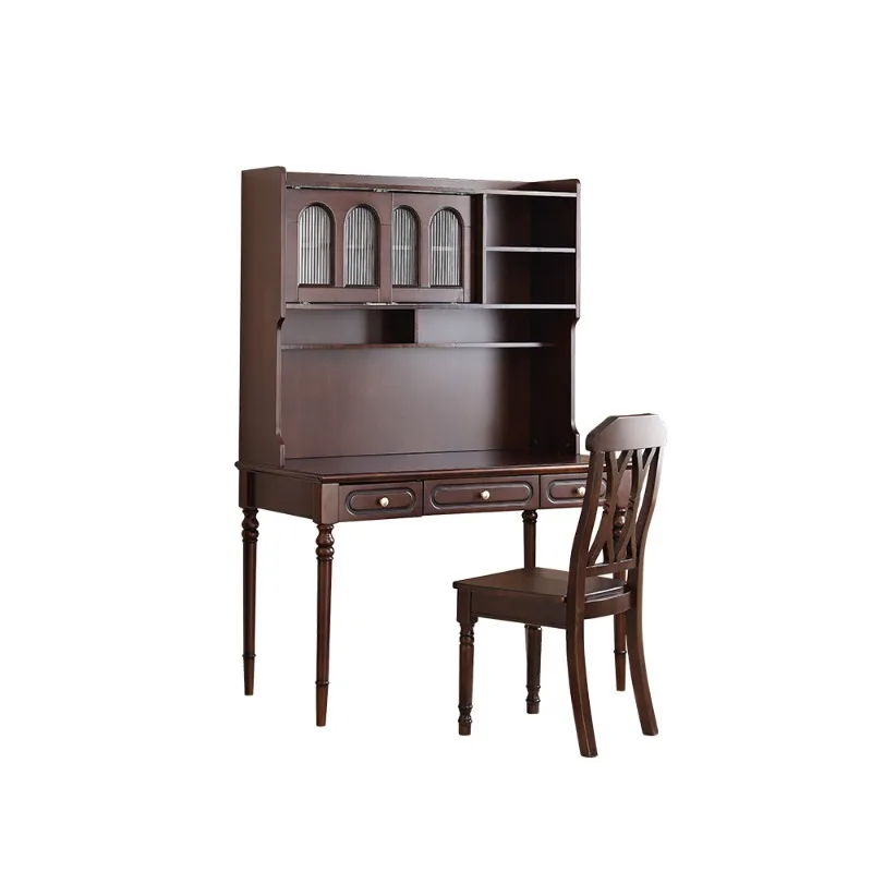 

Solid wood desk bookshelf, integrated table household desk