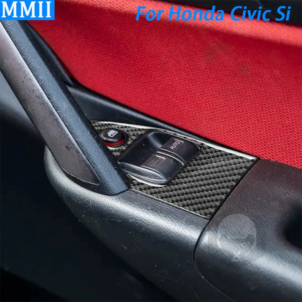 

For Honda Civic Si 2001-2005 Real Carbon Fiber Window Lift Control Panel Trim Cover Car Interior Decoration Accessories Sticker