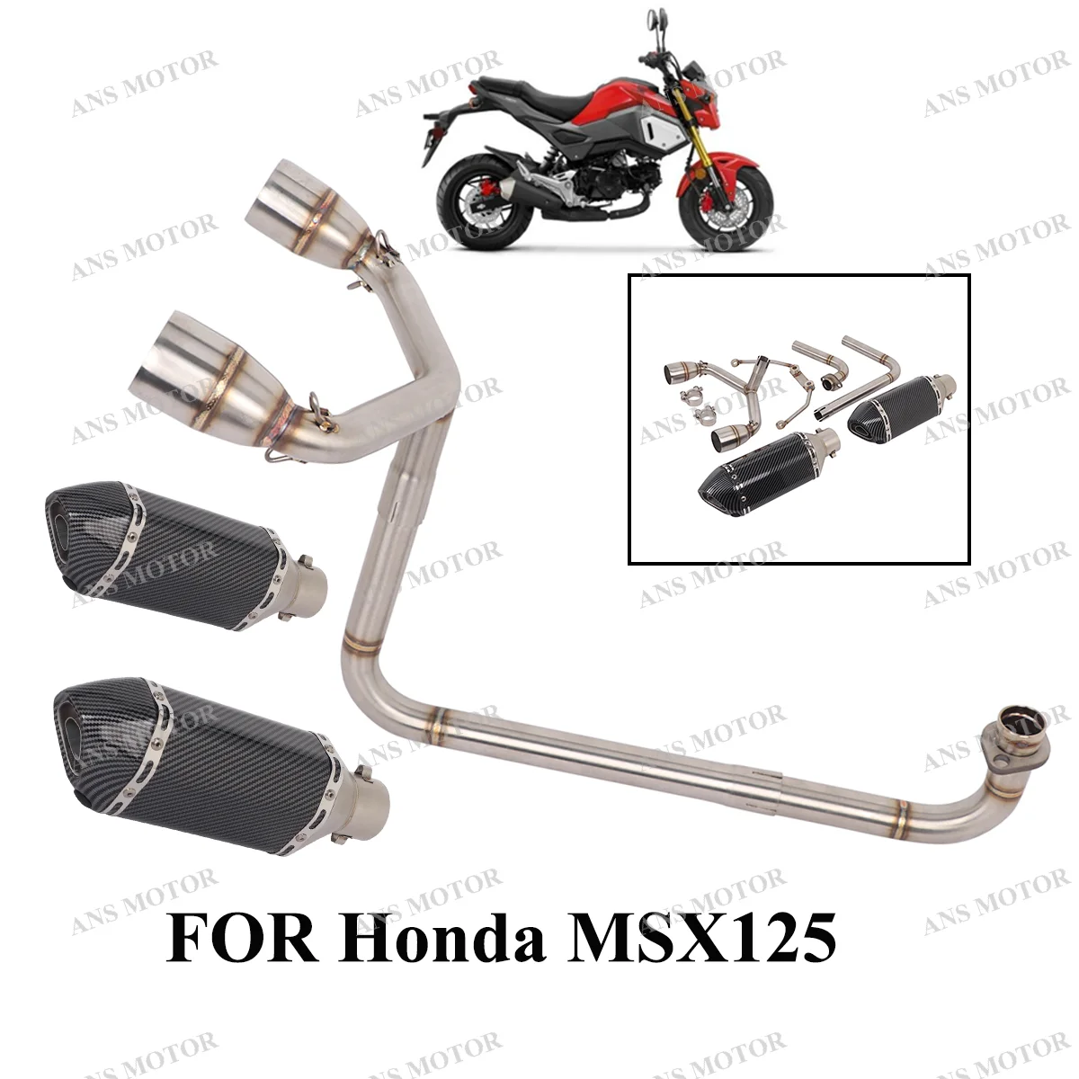 

For Honda Grom Msx125 MSX125SF M3 Motorcycle Exhaust Complete Exhaust System Slip On Double Hole with Removable DB Killer