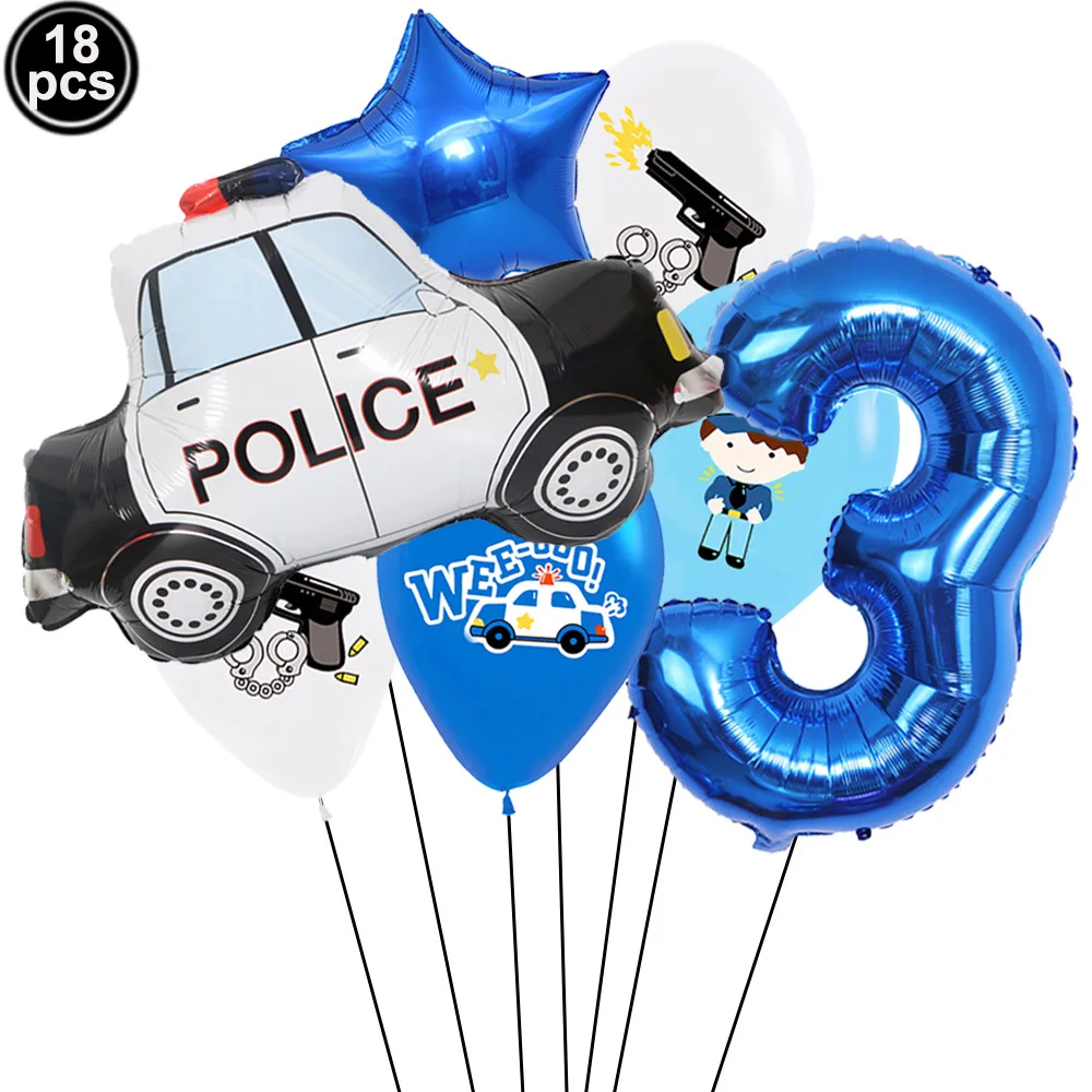 1 Set Polizeiauto-Geburtstagsballons, blau, Nummer 4, 5, 6, Geburtstagsauto, Polizei-Folienballon für Polizei, Party, Jungen, Geburtstagsdekoration – Detail 5