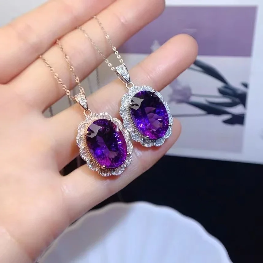 Natural Amethyst Necklace Pendant 925 Silver ewelry Gift for Woman Luxury Amethyst Pendant for Party 13mm*18mm VVS Grade