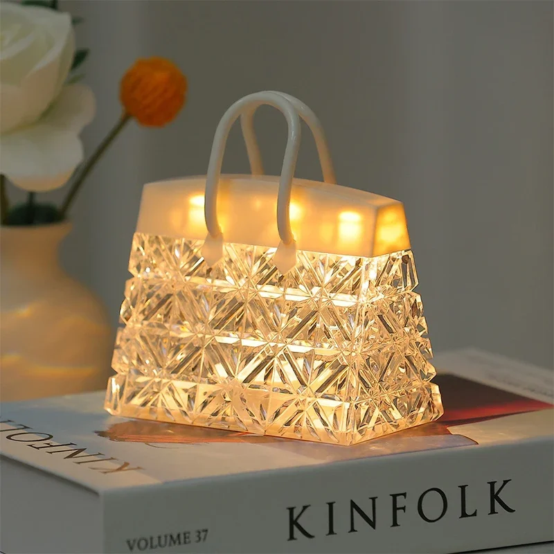 Creative Night Light Acrylic Crystal Handbag With Hand Gift for Children\'s Gift Bedside Atmosphere Deco Led Small Table Lamps