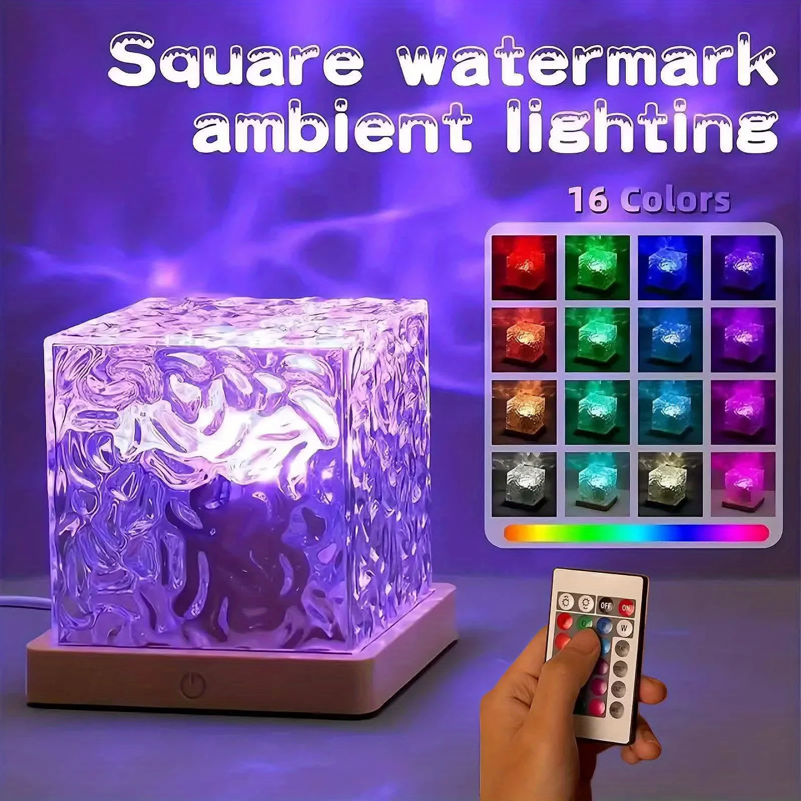 Ocean Wave Aurora Projector Light Remote 16 Colors RGB Dimmable Water Ripple Flame Crystal Lamp for Living Room Study Bedroom