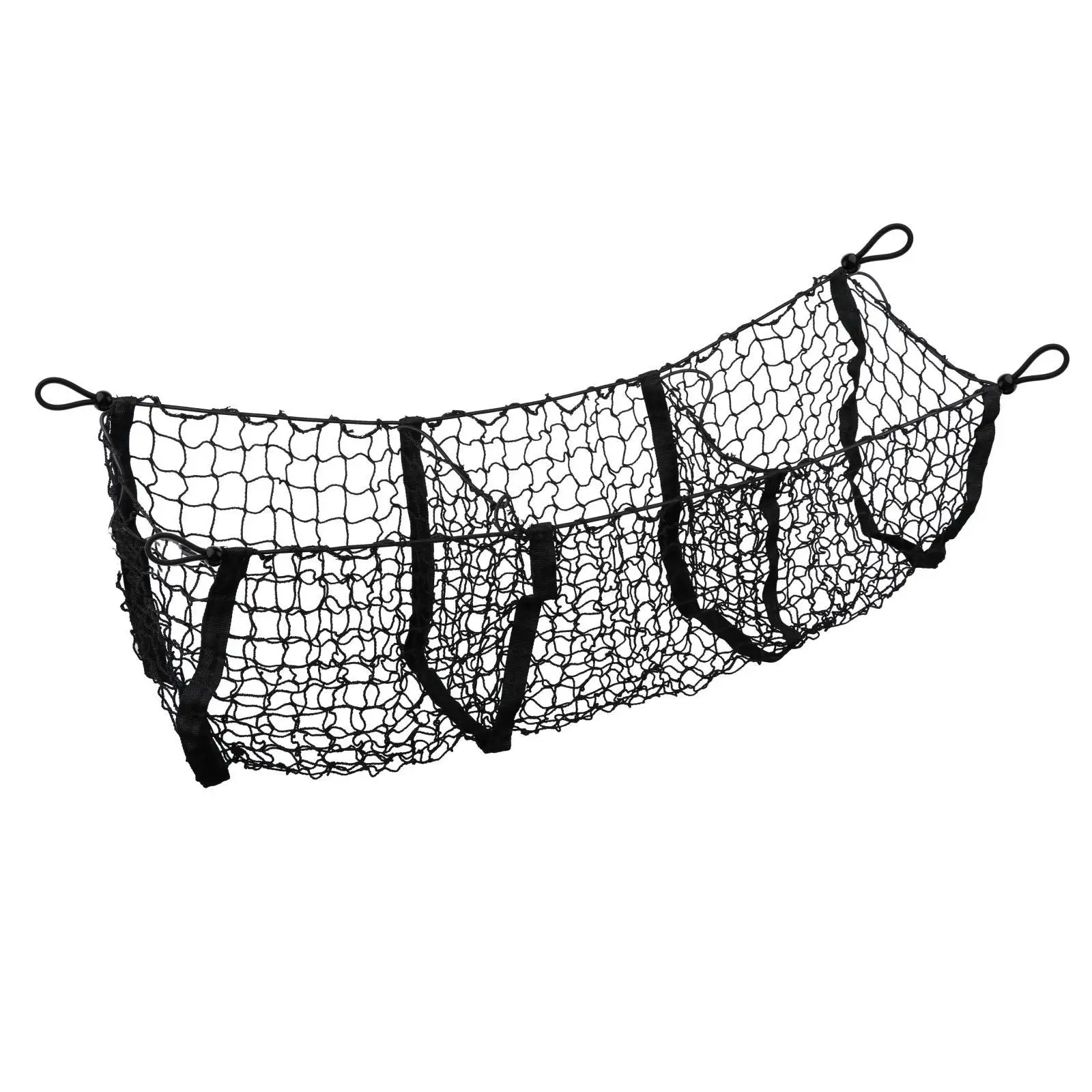 3 Pockets Mesh Storage Net - Black Mesh Car Trunk Cargo Organizer Holer Container