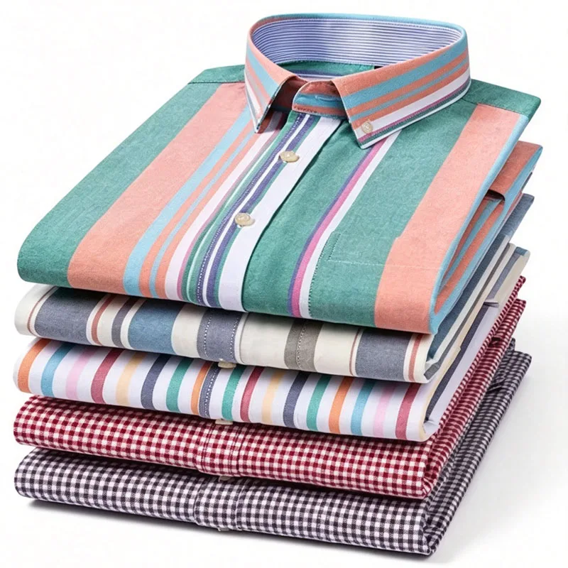 

100% cotton men's long-sleeved shirt, casual plaid cotton shirt for young and middle-aged people, large size, authentic shirt