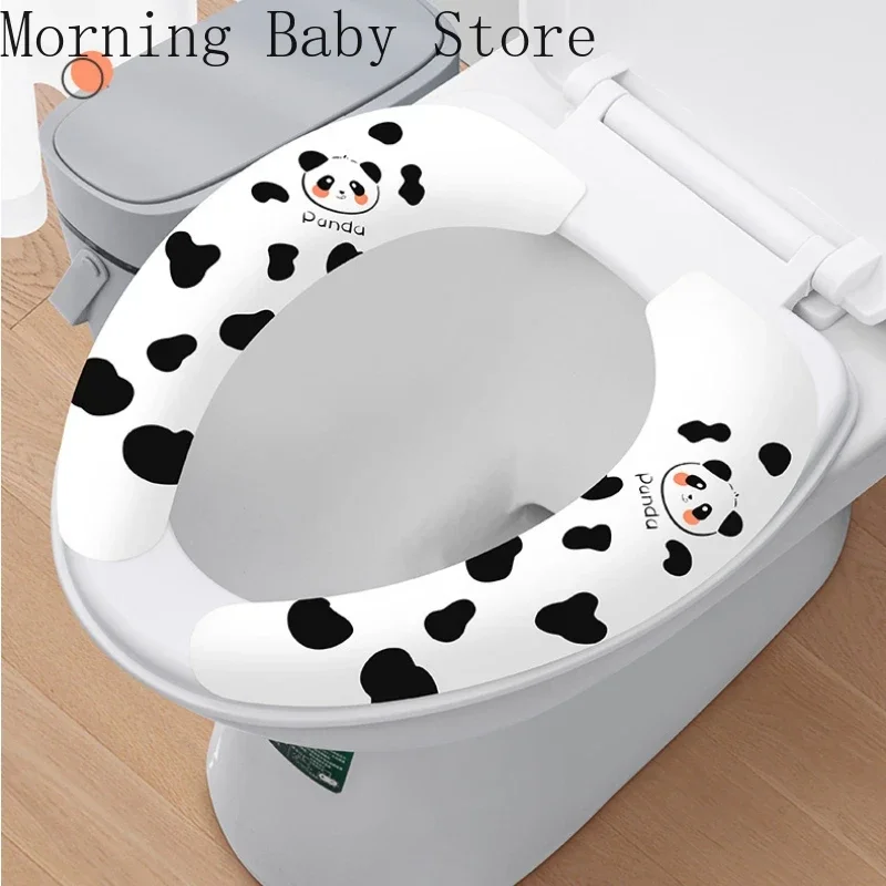 Reuseable Washable WC Toilet Sticky Seat Pad Cartoon Panda Toilet Sticker Toilet Mat Bathroom Warmer Seat Lid Cover Universal