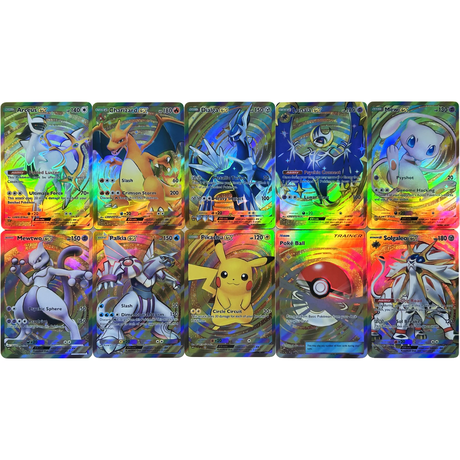 10 Teile/satz PTCG Englisch Charizard Mewtwo EX Brechung Farbe Flash Karte Mew Arceus Klassische Anime Sammlung Karte Diy Geschenk Spielzeug