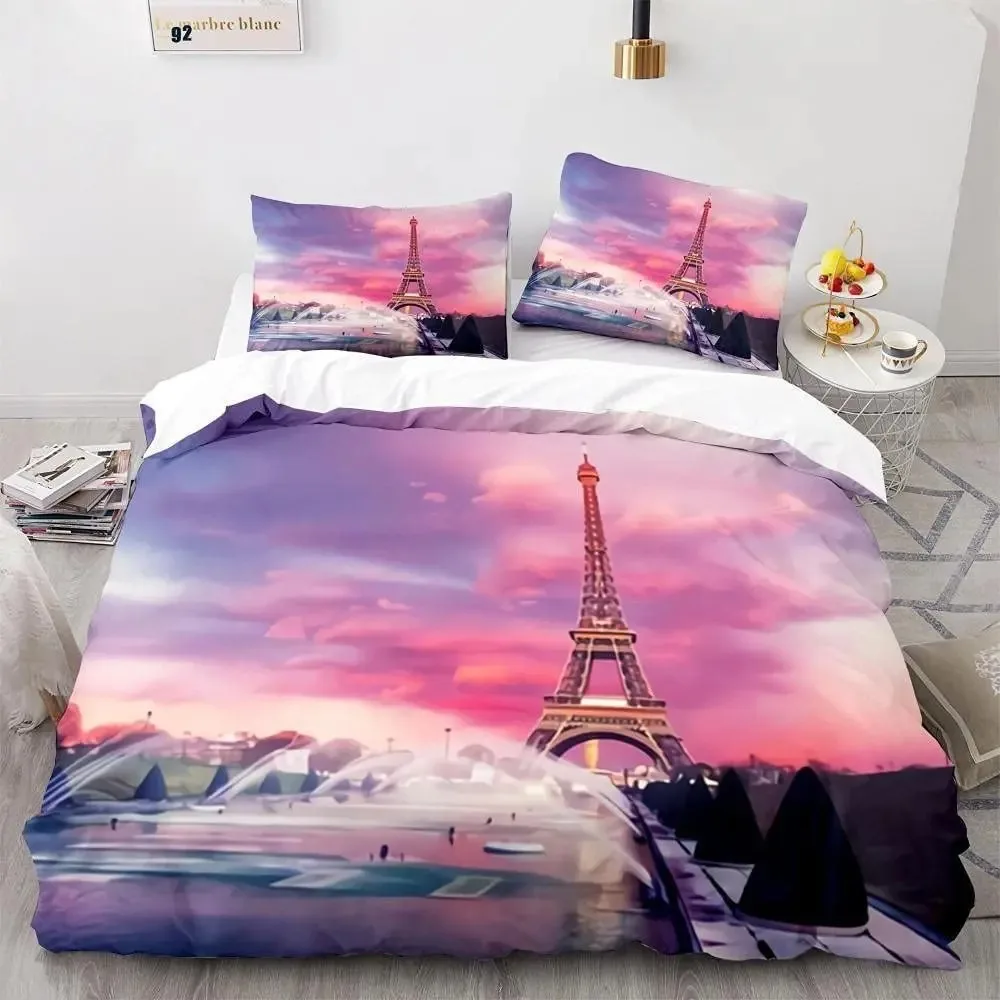 Eiffel Tower Bedding Set Boys Girls Twin Queen Size Duvet Cover Pillowcase Bed Kids Adult Fashion Home Textileextile