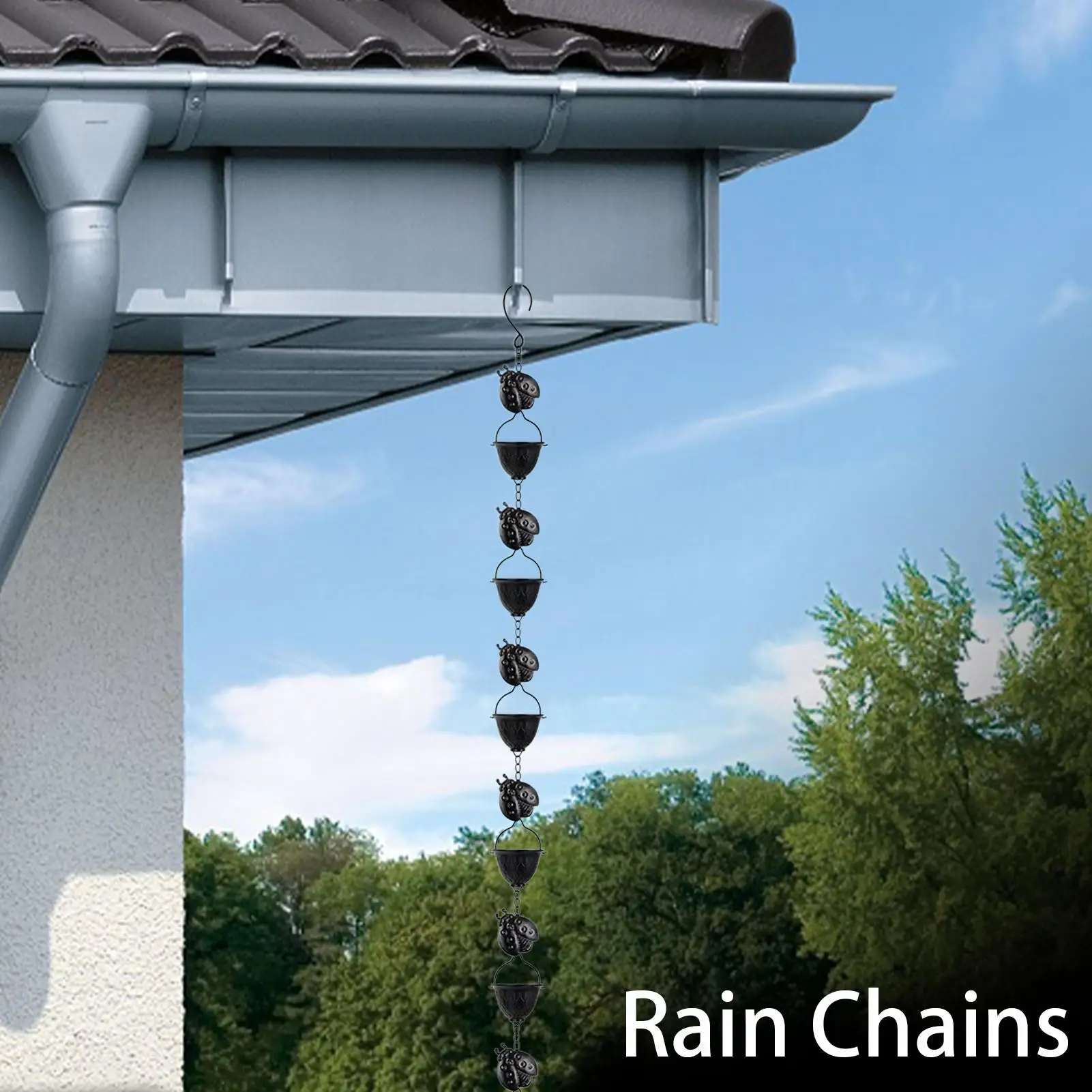 

280cm Rain Chain Garden Decor Outside Gutter Downspout in Summer Park Embellishment Gutters Downspout Chain with 12 Cups