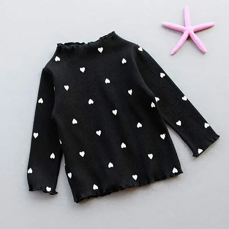 New New Spring Autumn Baby Girls Long-sleeved O-necked Love Heart T-shirt Bottoming Shirt Cotton Children Long-sleeved T-shirt