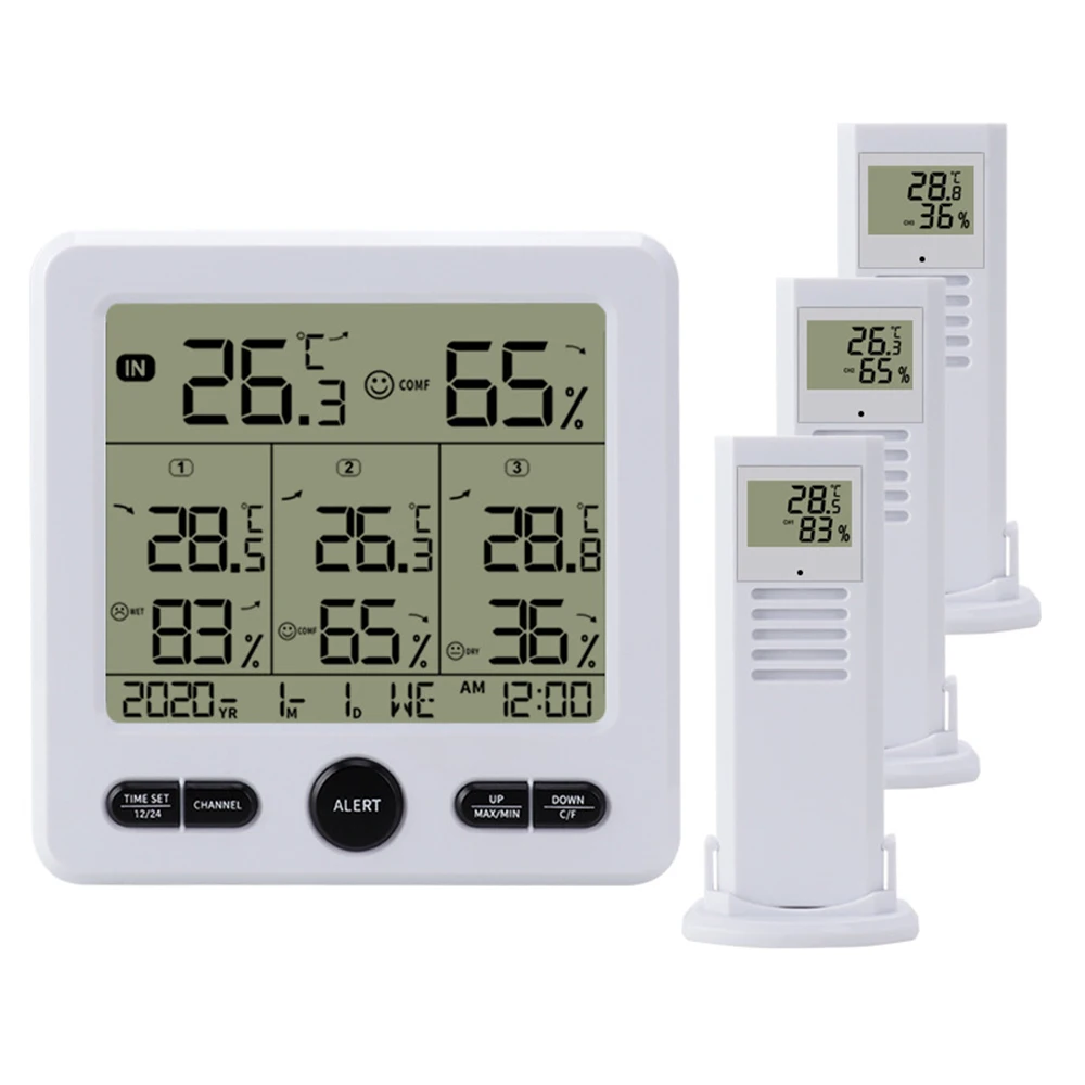 Weather Station Wireless Indoor Outdoor Thermometer Digital Temperature Hygrometer With 3pcs Remote Sensors Smart Home