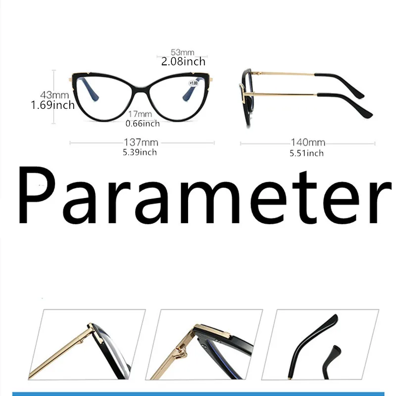 2026 Neue Damen-Lesebrille Hochwertige Blaulichtfilter-Lesebrille Farbblockierende Katzenaugen-Mode Vielseitige Lesebrille – Detail 6