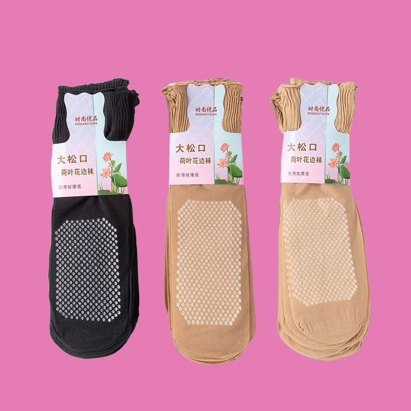 

6/12 Pairs 2024 New Silk Socks Cotton Bottom Short Silk Socks Loose Mouth Lotus Leaf Edge Nourishing Massage Mid Tube Socks