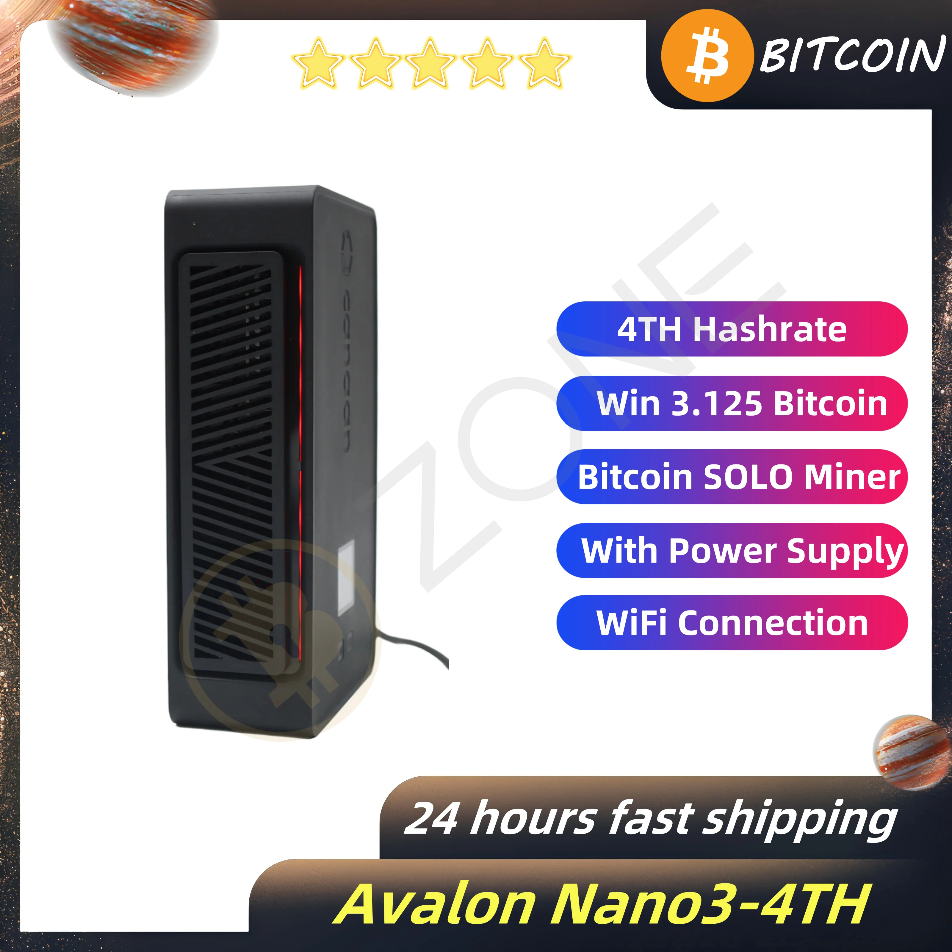 

Canaan Avalon Nano 3 Bitcoin Miner 4TH/S Hash rate 140W Home Quiet Asic Miner with 140W USB-C Power Supply In Stock