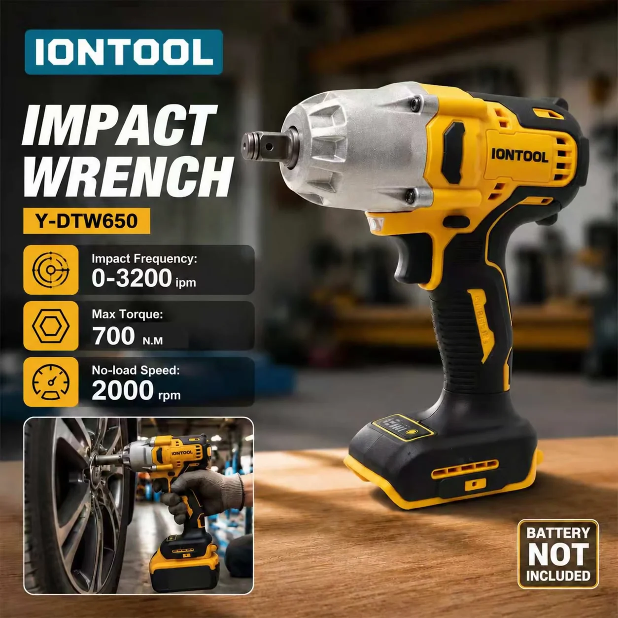 IONTOOL Durable 700N.M Cordless Wrench For Car Suspension Bolts and Woodworking Jig Clamping and Engine Cover Fixing Power Tool