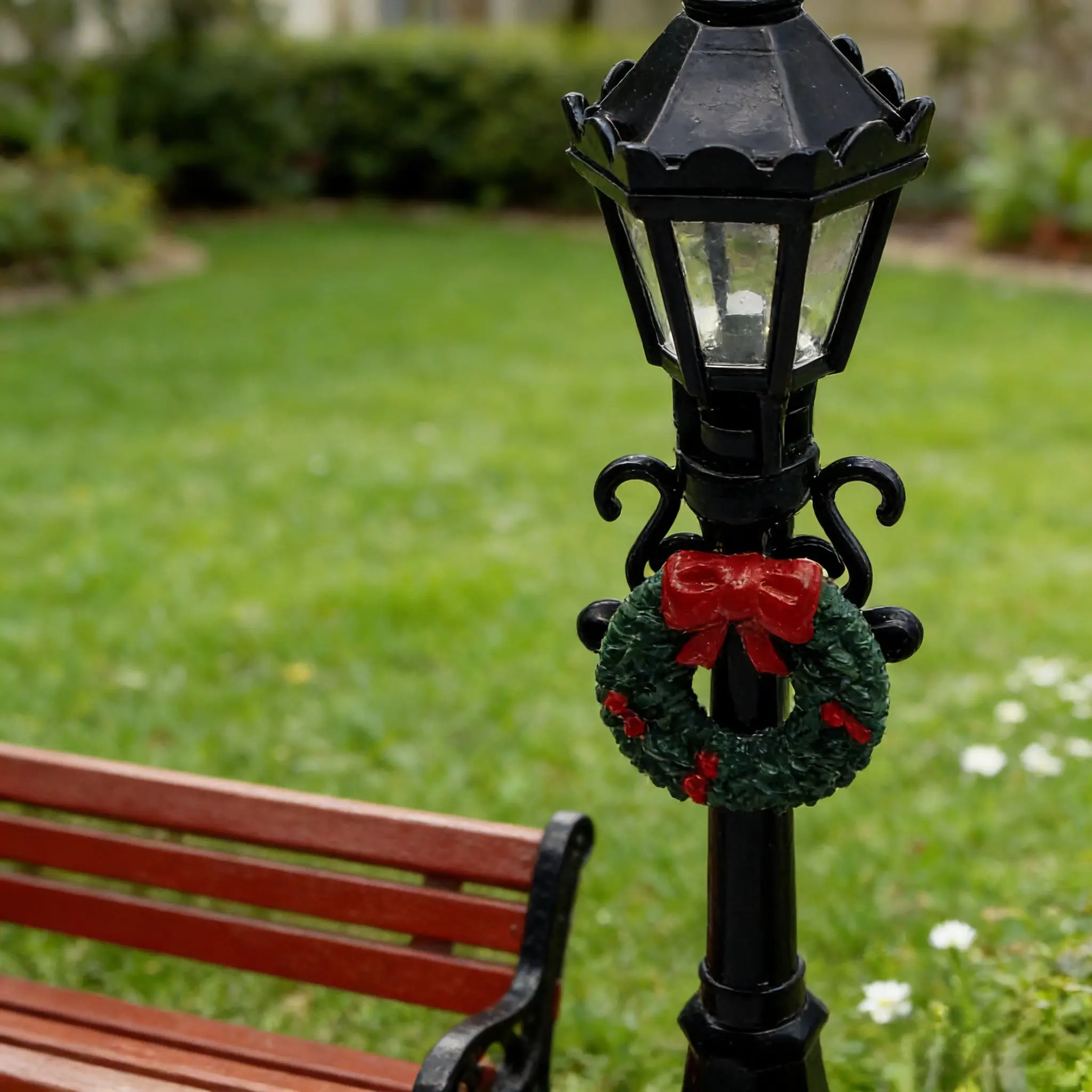 8 Uds casa de muñecas Mini lámpara de calle de césped y banco de parque-adorno de decoración de jardín, accesorio de paisaje para patio de casa de muñecas