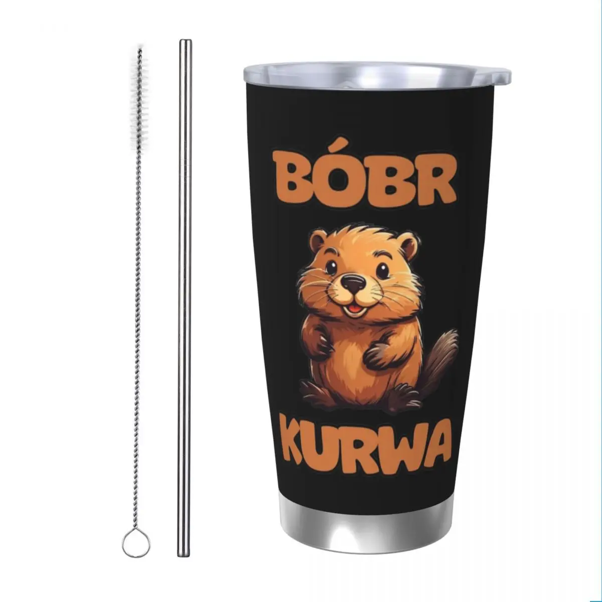 Bobr Kurwa Viral Polish Memes Insulated Tumbler with Straws Lid Bober Vacuum Coffee Mugs Office Home Car Bottle Cup, 20oz