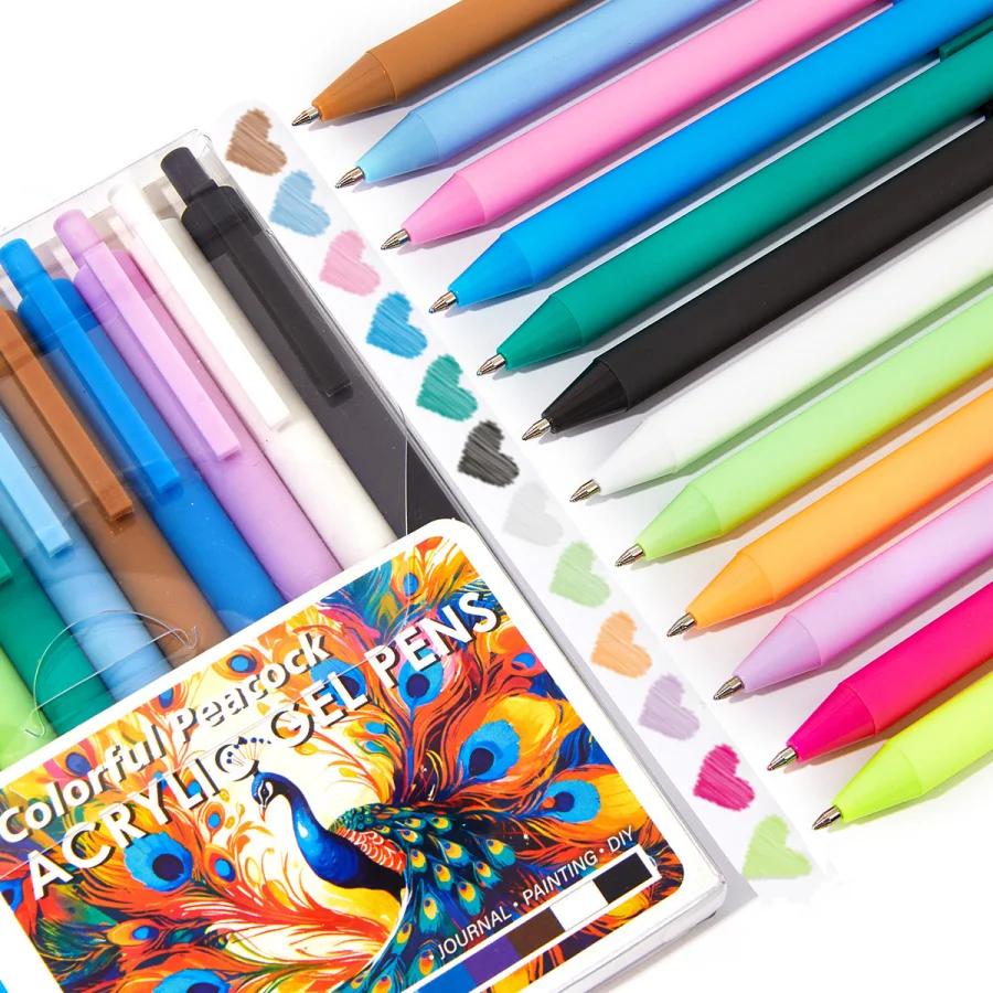 

12 Colors Acrylic Gel Pens Set 0.6mm Nib for Student Hand Account Writing Coloring Colored Painting Pens Stationery Art Supplies
