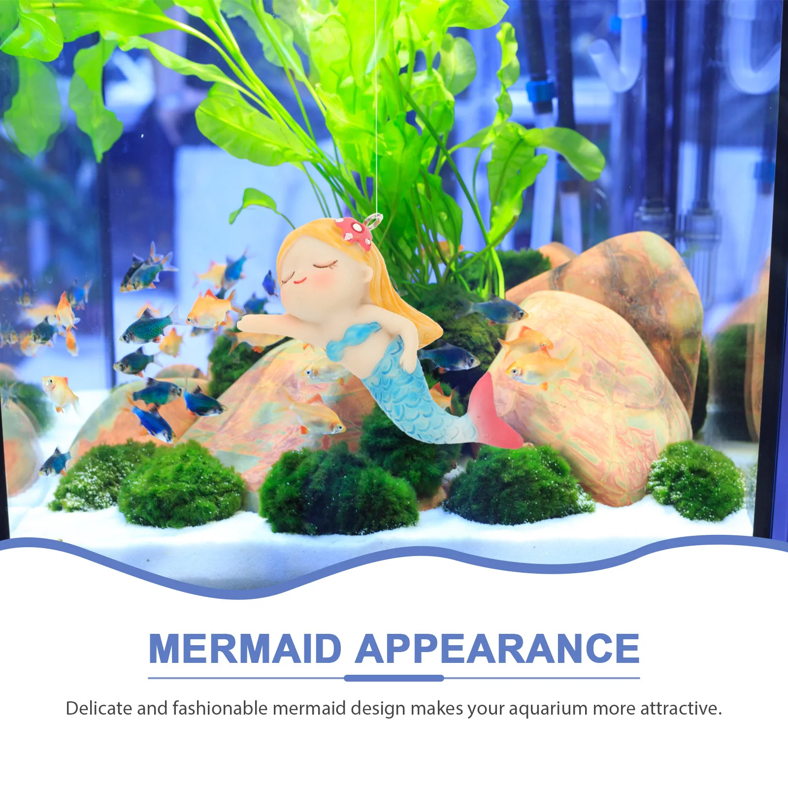 

Mermaid Decor Wear-Resistant Adorable Aquarium Mermaid Desktop Fish Tank Decoration Elegant Hanging Resin Ornament