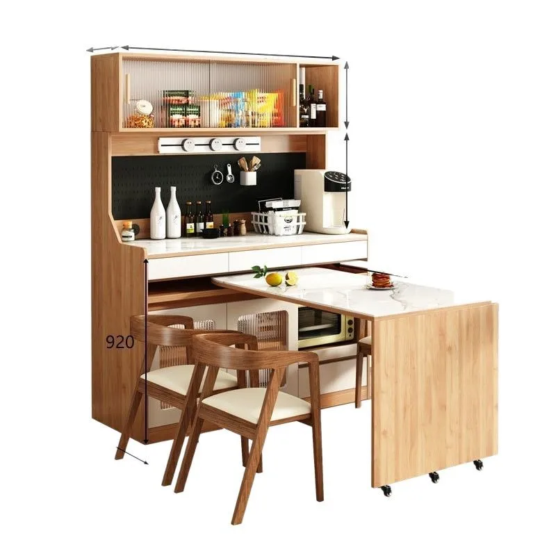 

Multifunctional side cabinet rotating dining table integrated solid wood locker embedded with rotating dining table household