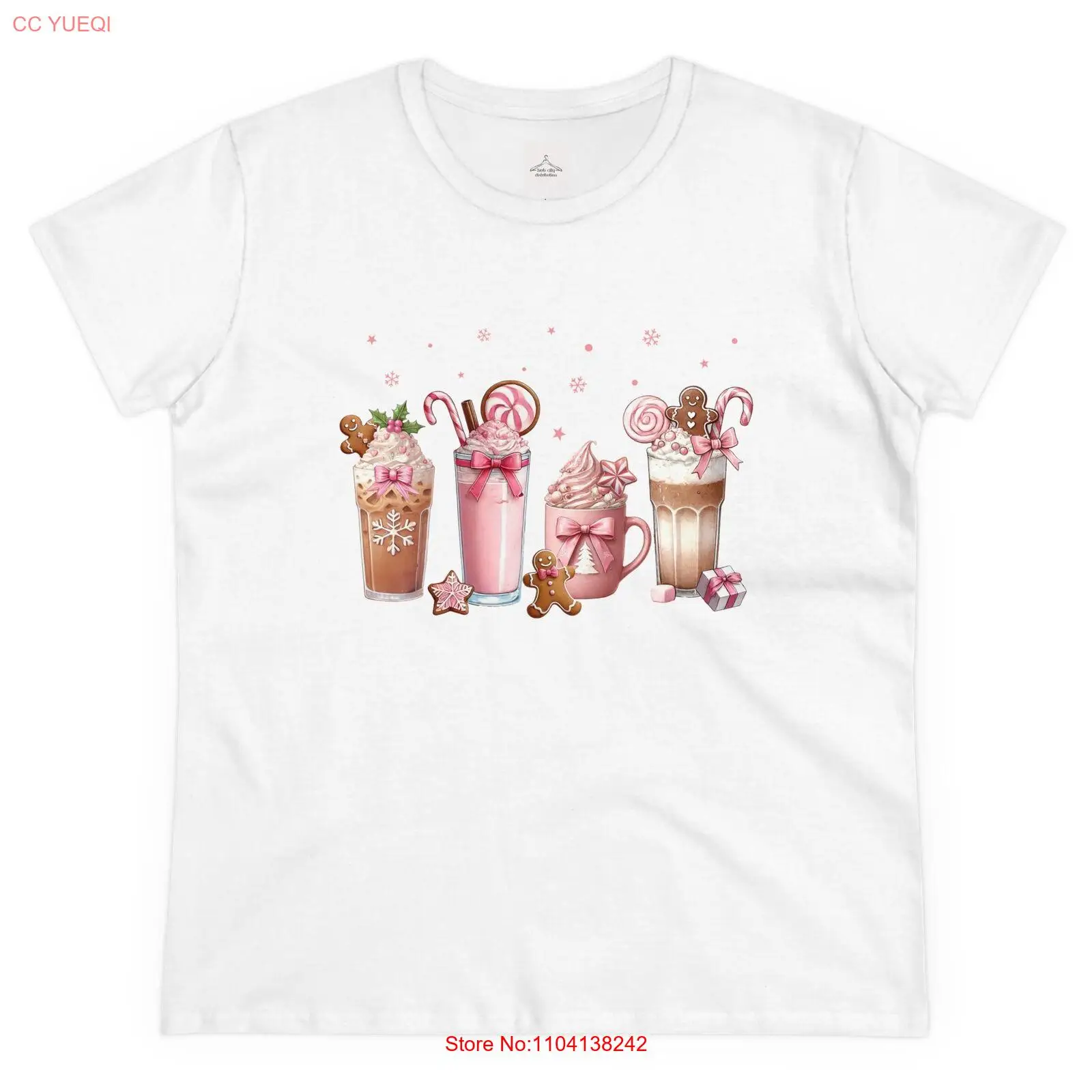 Camiseta acogedora para mujer con bebidas navideñas, linda camisa navideña, camiseta de chocolate caliente,