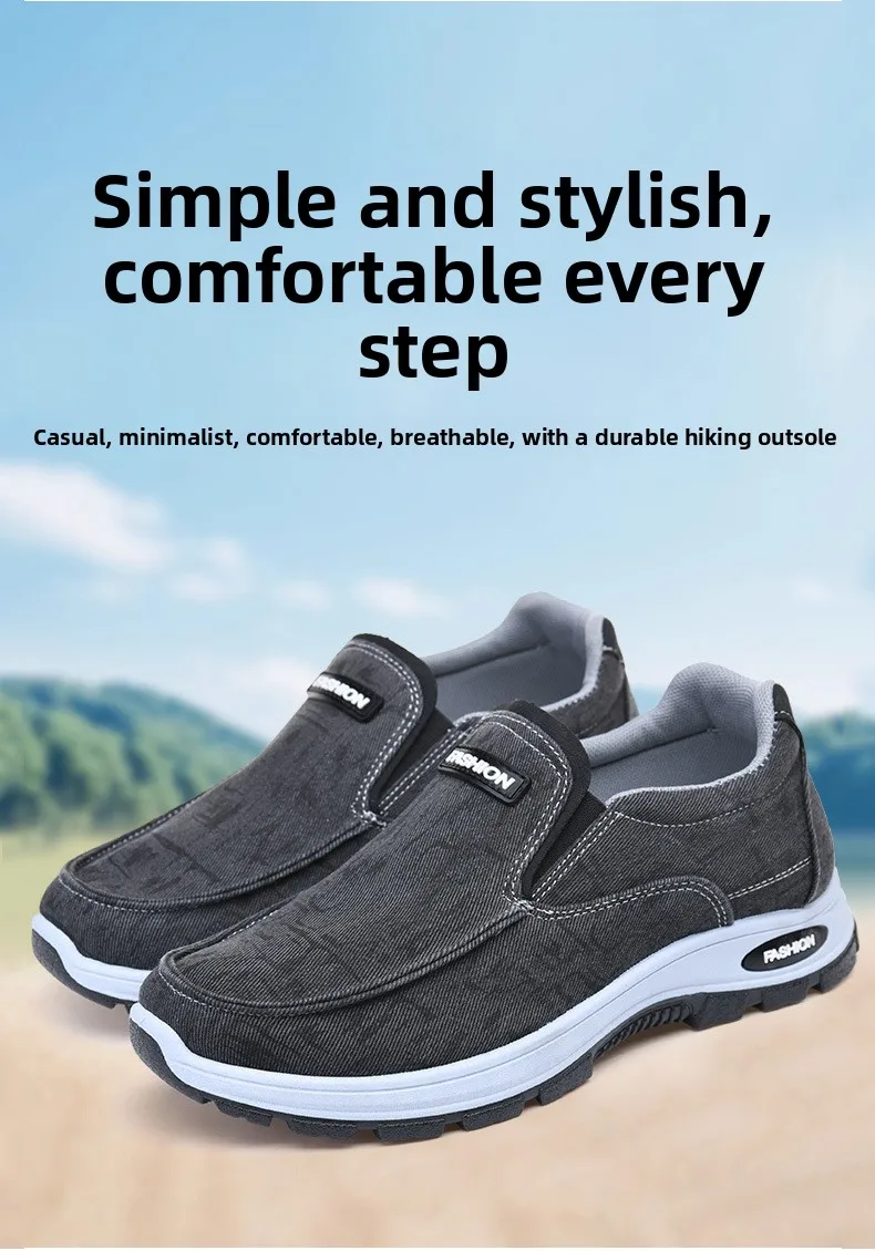 Herren-Schuhe aus Stoff, zum Hineinschlüpfen, atmungsaktive Canvas-Slipper, mit dicker, rutschfester Sohle, bequeme Freizeitschuhe für den täglichen Gebrauch, für Arbeit und Outdoor-Aktivitäten. – Detail 2