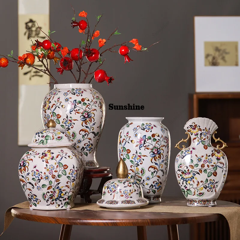 Jingdezhen ceramic vase ornaments, living room foyer, European style home flower arrangement, American style home decoration, st