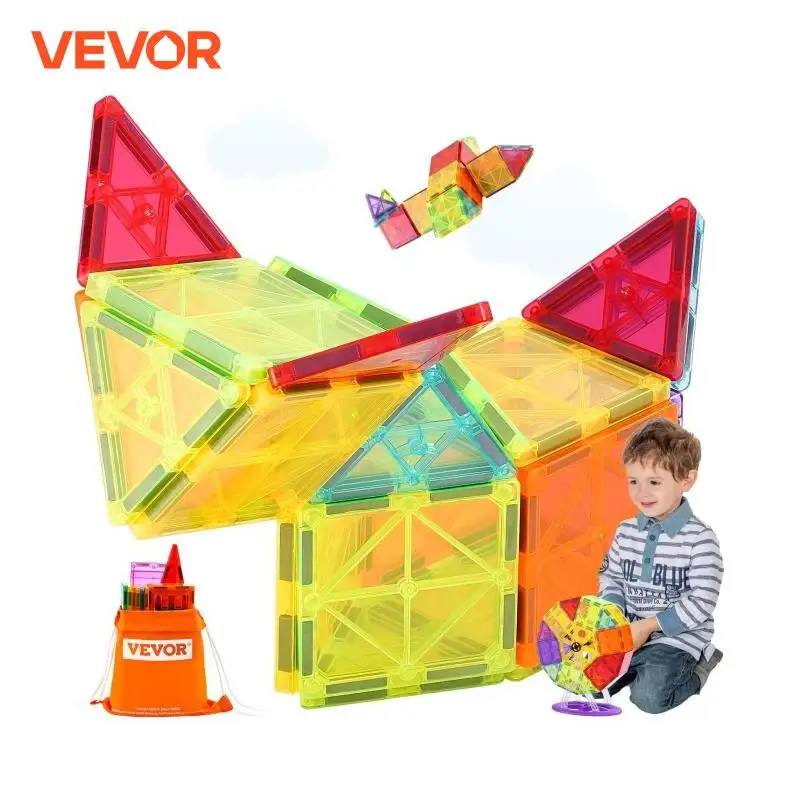 VEVOR 180PCS Magnetic Building Blocks Construction Set Children Magnet Tiles Montessori Educational Toys for Kids Birthday Gifts