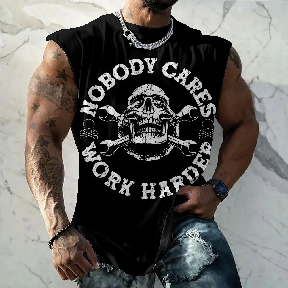 Muscleguys Fitness Stringer Vest Gyms Street skull Print Tank Tops Men Sleeveless Bodybuilding Clothing Undershirt