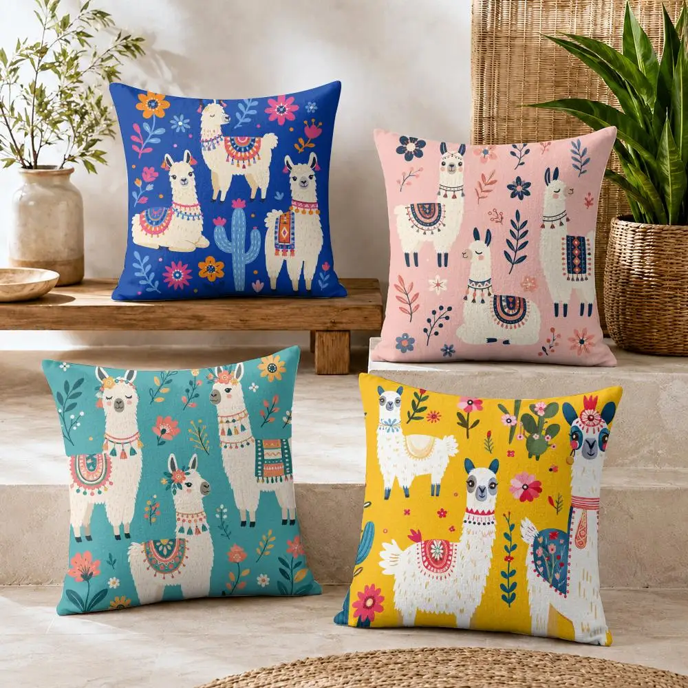Alpaca Yellow Floral Cushion Cover Short Plush Soft Double-Sided Printing Pillow Case Cozy Sofa Bedroom Home Decor Gift