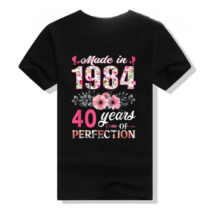 Mother's Day Mama Wife Presents Born In 1984 Tops Made In 1984 Floral 40 Year Old 40th Birthday  men's Fashion TShirt  Hot Sale