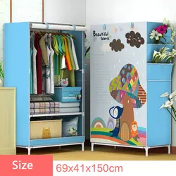 3D Cartoon Padrão Folding Cloth Wardrobe, Armário De Armazenamento De Roupas De Quarto, Armário De Tecido De Montagem DIY, Mobília De Casa