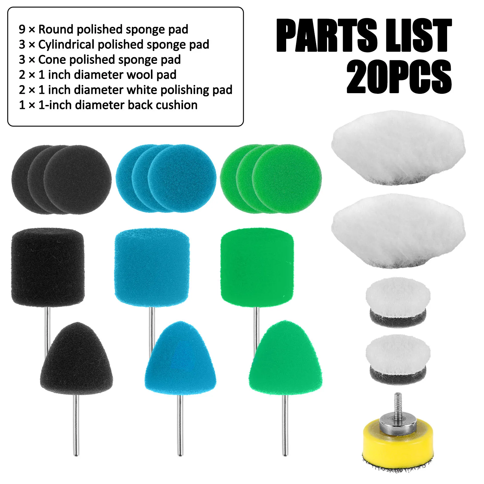 20 Pcs Mini Polishing Pad Kit 1 Inch Wear Resistant Sponge Wool Polishing Pad Car Details Small Area Scratch Treatment Universal