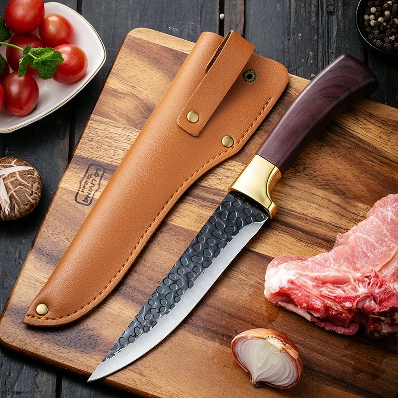 3CR Stainless Steel Blade Boning Knife Plastic Handle PU Leather Sheath Sharp Butcher Cooking Knife For Kitchen Meat Processing