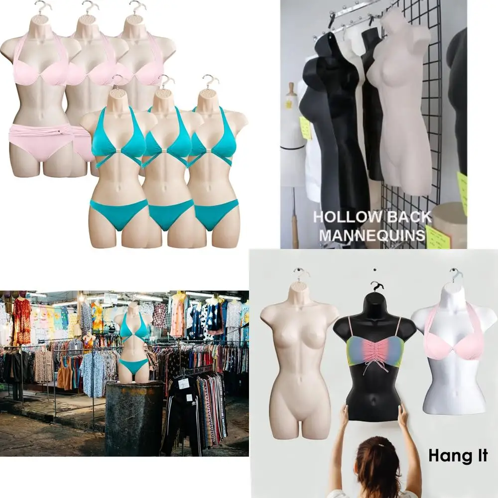 

Female Mannequin Set for Dress Display, S-M Sizes, 6 Pack, Hollow Back Torso with Hanging Hook for Hip Long Dresses