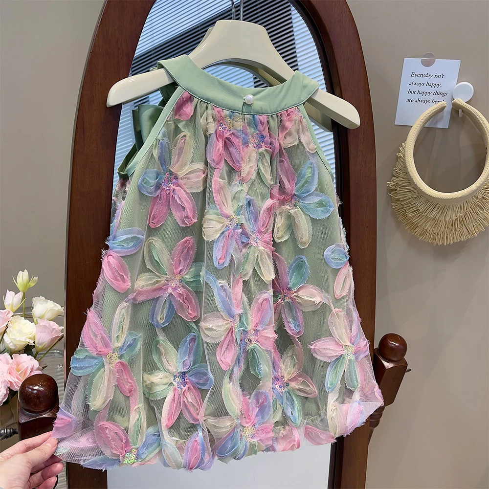 Bär Führer Mädchen Kleid 2025, Sommer Neue Mädchen Kleid Prinzessin Kleid Kleines Mädchen Mode Bunte Blume Garn Kleider Kind Kleidung – Detail 6