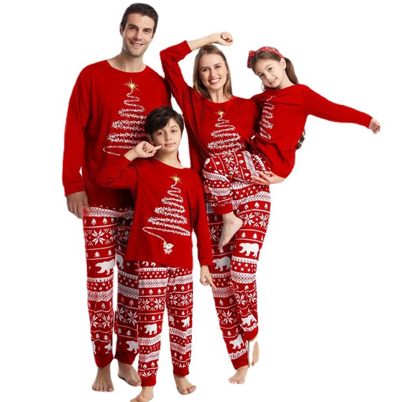 Family Hoodie Pajamas Sets Christmas Pyjamas Plaid Printed Long Sleeve Clothes Loungewear Red and Navy Pjs 2PCS/Set