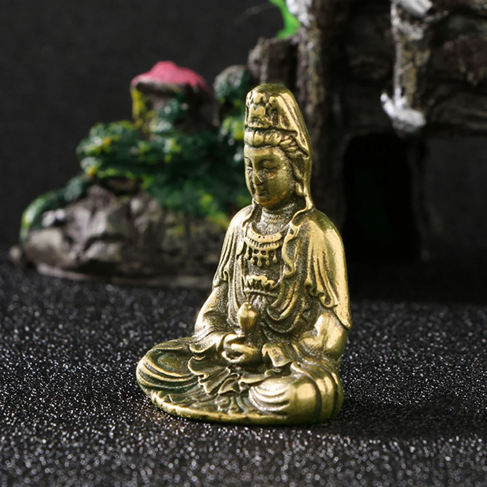 Brass Avalokitesvara Buddha Ornament Exquisite Indoor Desktop Decor Vintage Style Sacrificial Craft for Home Buddhist Decoration - view 3