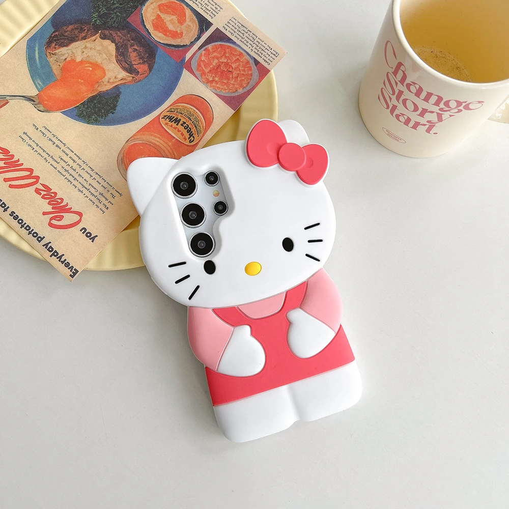 Cartoon Stereoscopic Sanrios Hello Kitty Phone Case for Samsung Galaxy S21 S22 S23 S24 FE Plus Ultra 5G Soft Silicone Back Cover