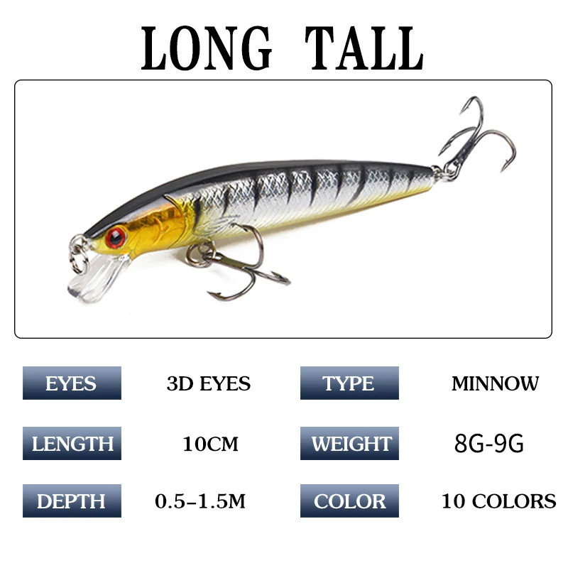 Señuelo Crankbait Minnow flotante – Cola larga ojo 3D perca y carpa - imagen 3