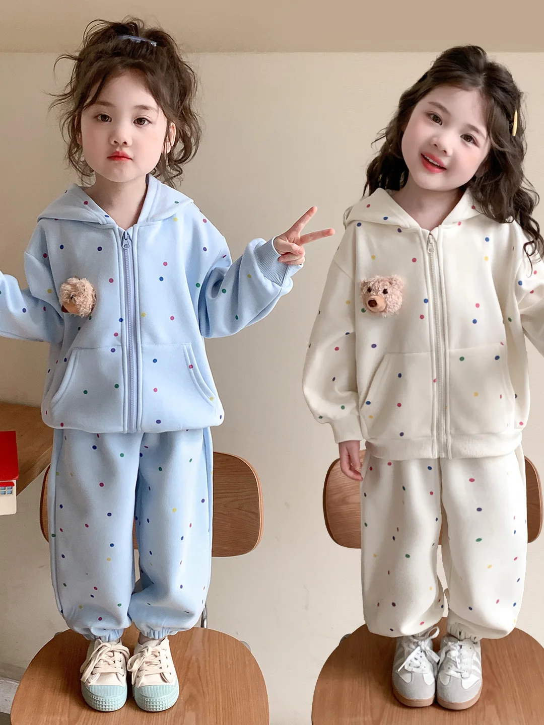 spring-spor-hat-two-piece-set-for-girls-bear-3d-printed-cotton-polyester-blend-comfortable-spring-outfit-for-little-ladies