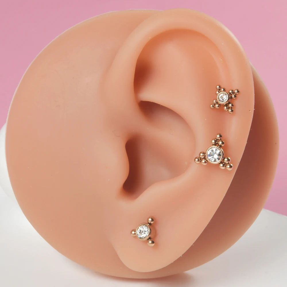 Aço cirúrgico Rose Gold Cor Labret Lip Stud, CZ Cluster, Cartilagem da orelha, Tragus Helix, Daith Piercing, Jóia do corpo, 16g, 1Pc