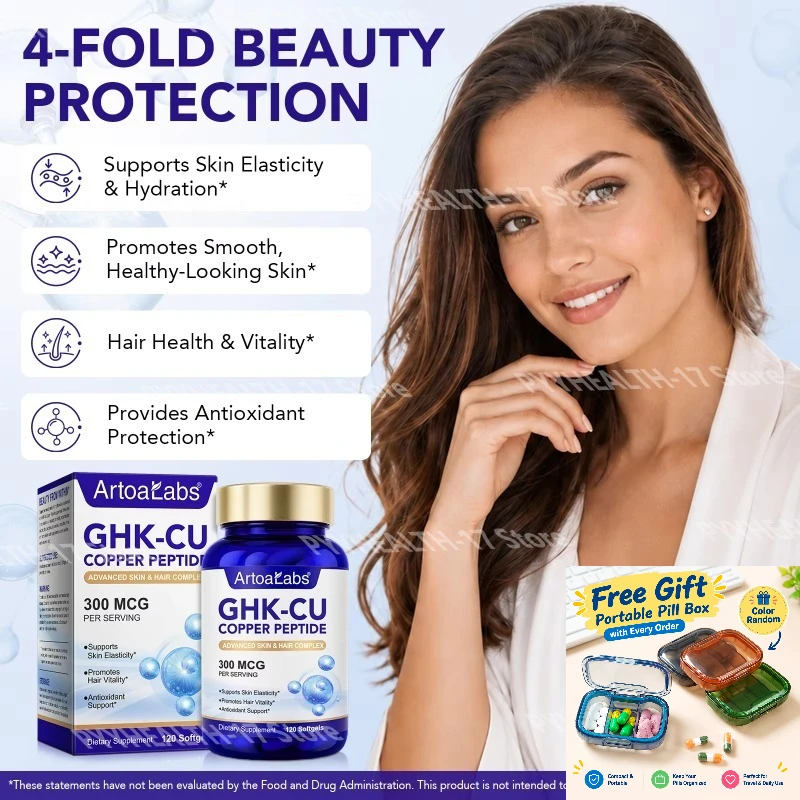 GHK-Cu Copper Peptide Softgels with Biotin, Hyaluronic Acid & Phytoceramides, Daily Skin & Hair Support,300 Mcg,120 Softgels