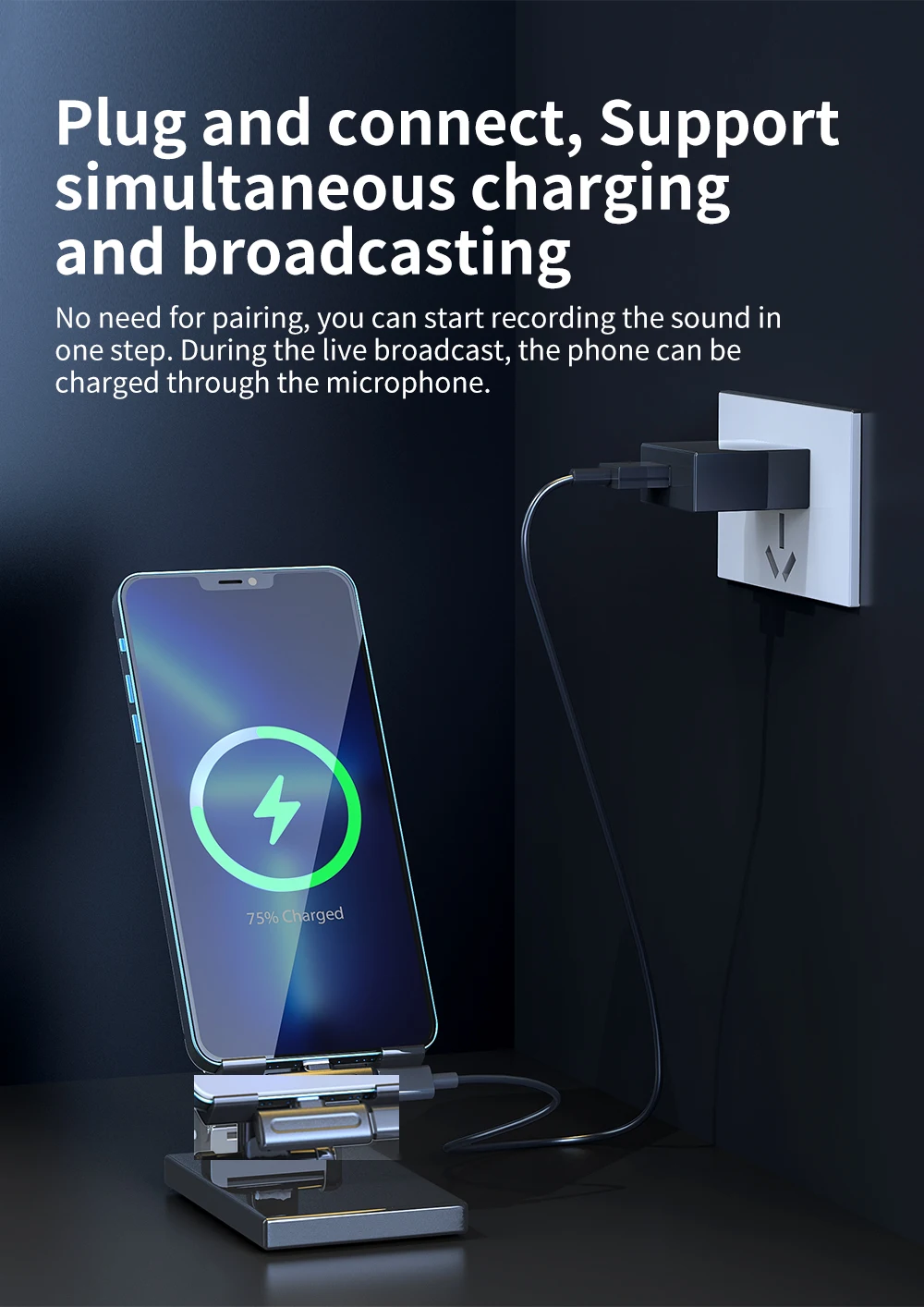 Nuovo microfono lavalier wireless con custodia per caricabatterie Ricevitore audio video portatile Riduzione del rumore 85mAh per mini microfoni IPhone/iPad