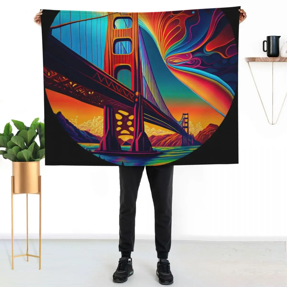 Golden Gate Bridge v2 Throw Blanket Shaggy Furry Soft Blanket for Bedroom Living Room