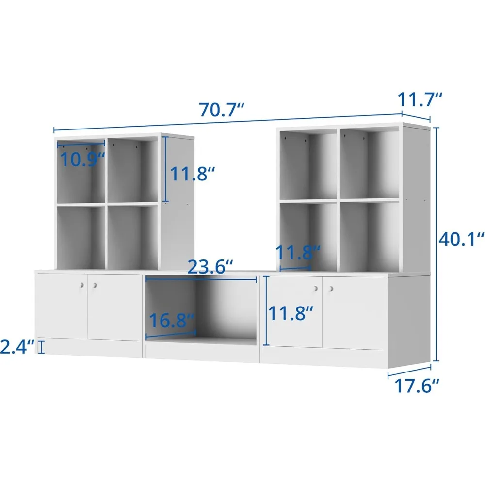 Combination Book Shelf, 3-Piece Bookcase Set with 8 Cubes and 4 Doors, Large Cube Storage Shelf for Living Room, Playroom