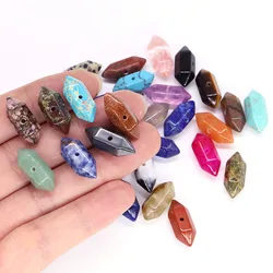 Wholesale 20x8mm Mini Hexagonal Prism Middle Hole Gemstone Accessories Natural Stone Crystal Pointed For Diy Jewelry Handicrafts