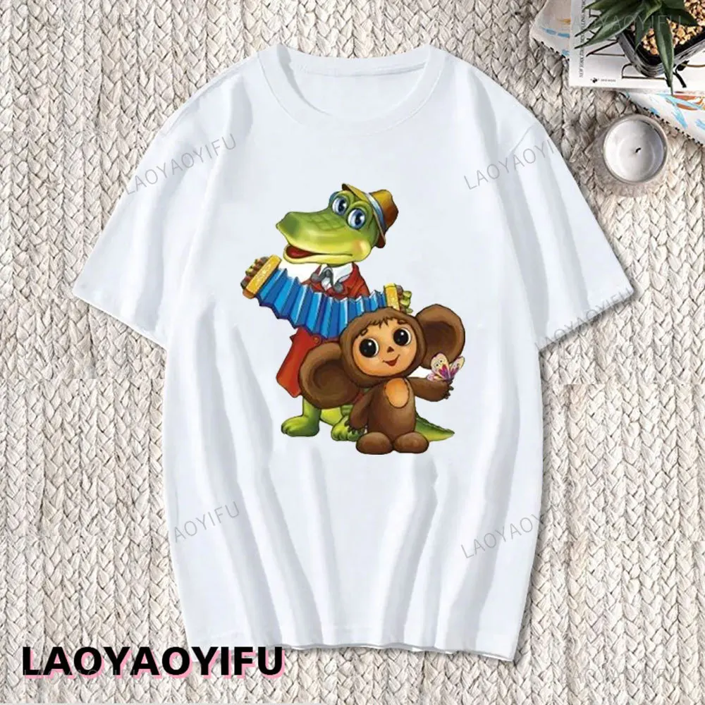 Cheburashka USSR Cartoon Character T Shirt Men Women Kawaii Retro Style T-Shirt 100% Cotton Tees Short Sleeve Clothes Summer