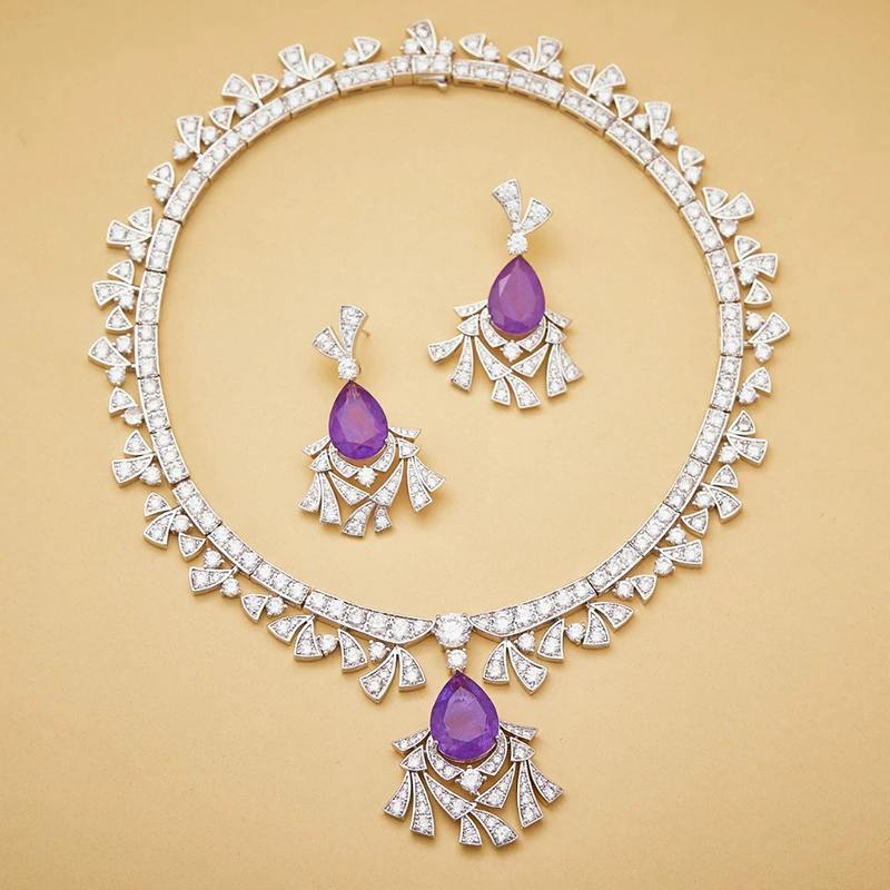 

Pure 925 Sterling Silver Jewelry For Women Big Gemstone Wedding Jewelry Set High Quality Earrings Necklace Party Fine Jewelry