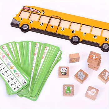 Giocattolo puzzle per autobus con animali in legno Giocattolo educativo per bambini Matematica Blocco animale Gioco di abbinamento numeri Montessori Sussidi didattici per l'apprendimento dei più piccoli